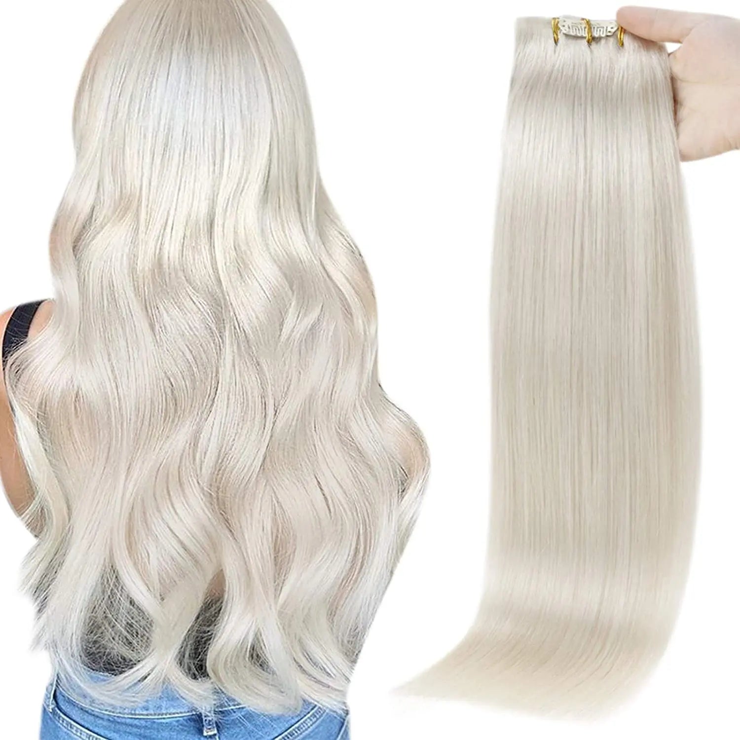 Full Shine Blonde Seamless Clip in Human Hair Extensions
