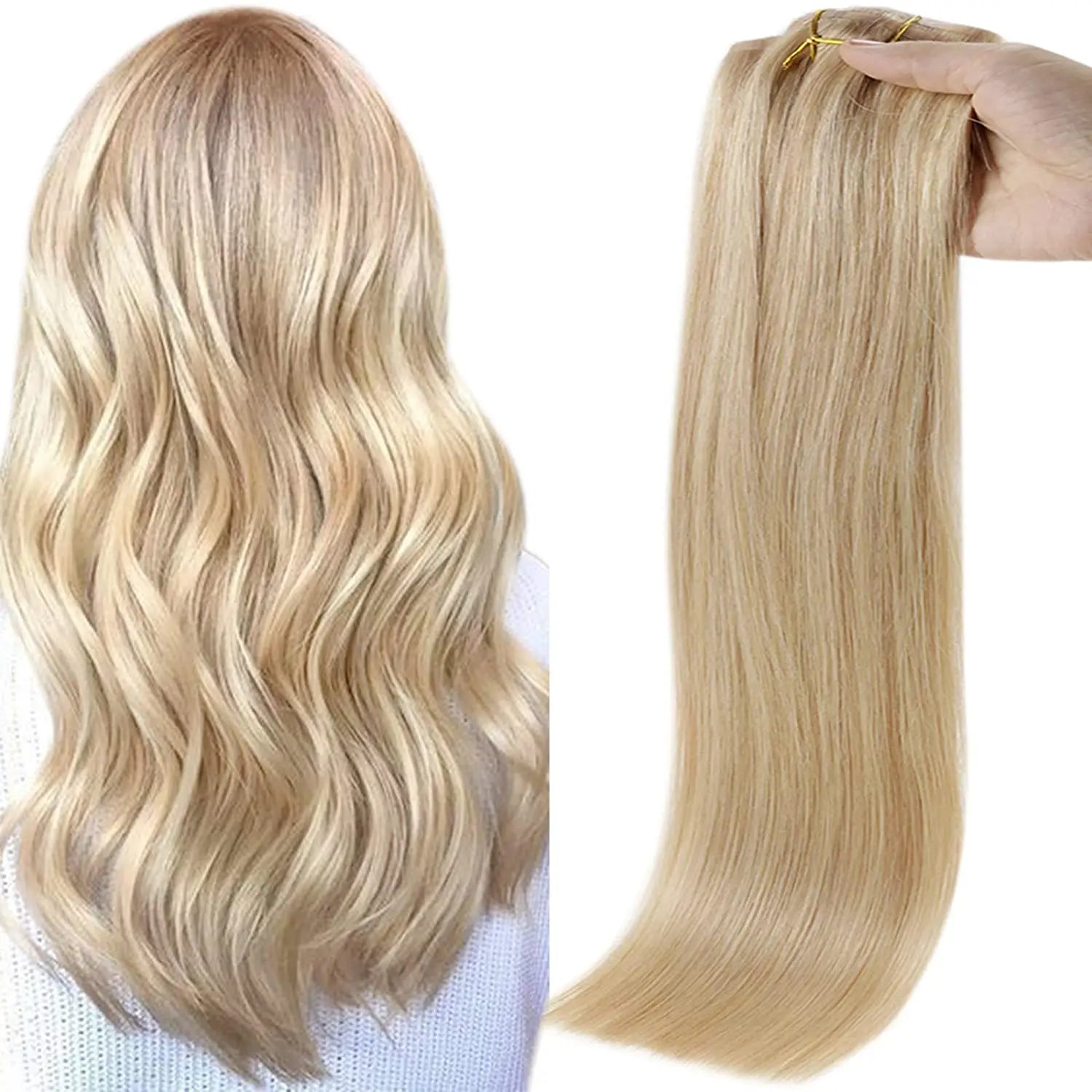 Full Shine Blonde Seamless Clip in Human Hair Extensions
