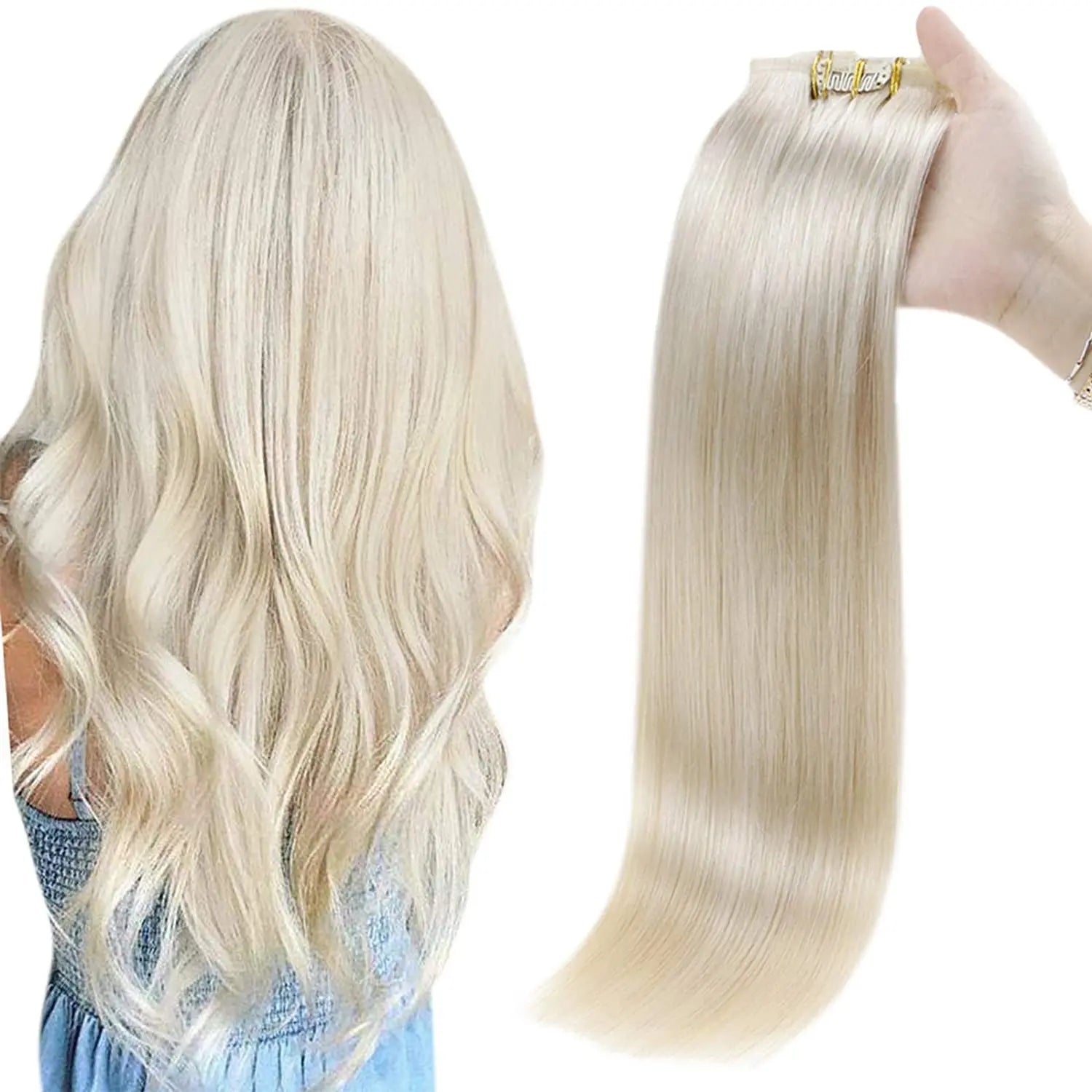 Full Shine Blonde Seamless Clip in Human Hair Extensions