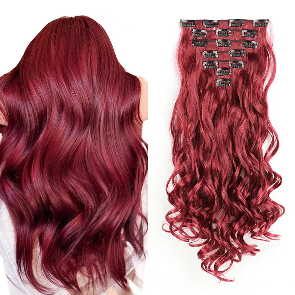 Clip In Full Head 22 Inch Long Curly Wavy Synthetic Hair