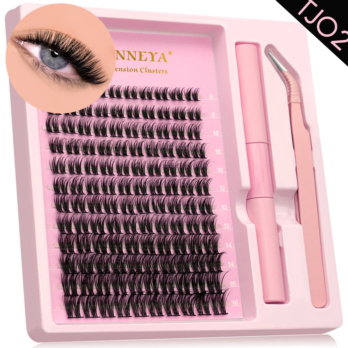 GROINNEYA Lash Clusters Kit With Waterproof Strong Hold DIY Lash Extension Kit Lash Bond And Seal And Eyelash Tweezers Makeup