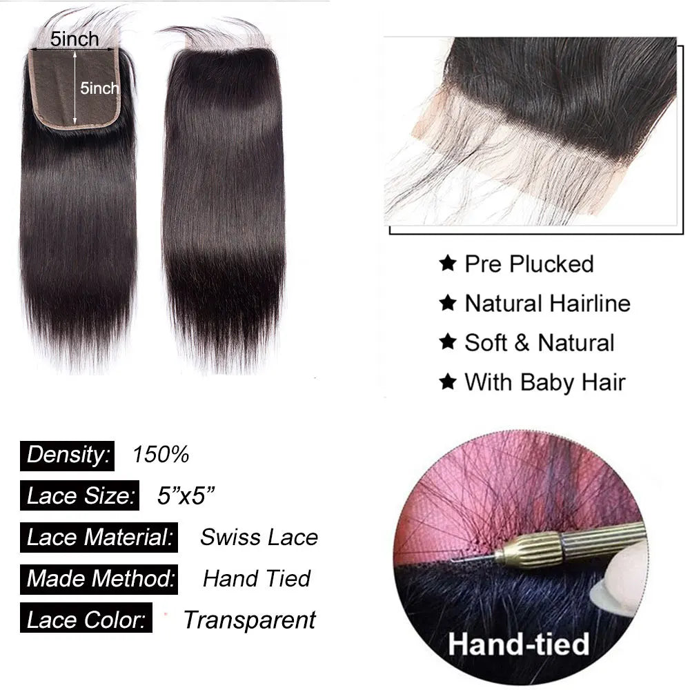 man Hair Ear to Ear Frontal ExtensionsStraight 4x4 5x5 6x6 Lace Closure Human Hair Transparent HD 13x4 13x6 Lace Frontal Hu