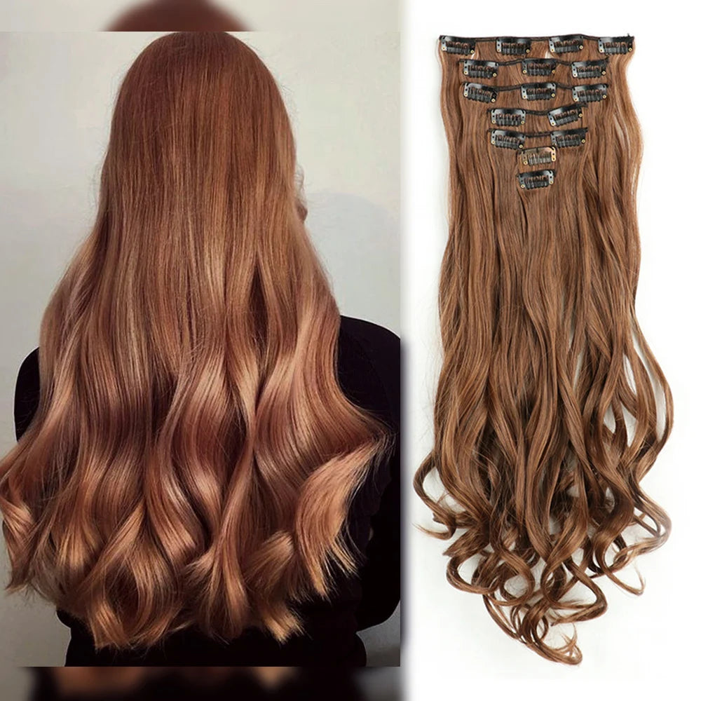 Clip In Full Head 22 Inch Long Curly Wavy Synthetic Hair