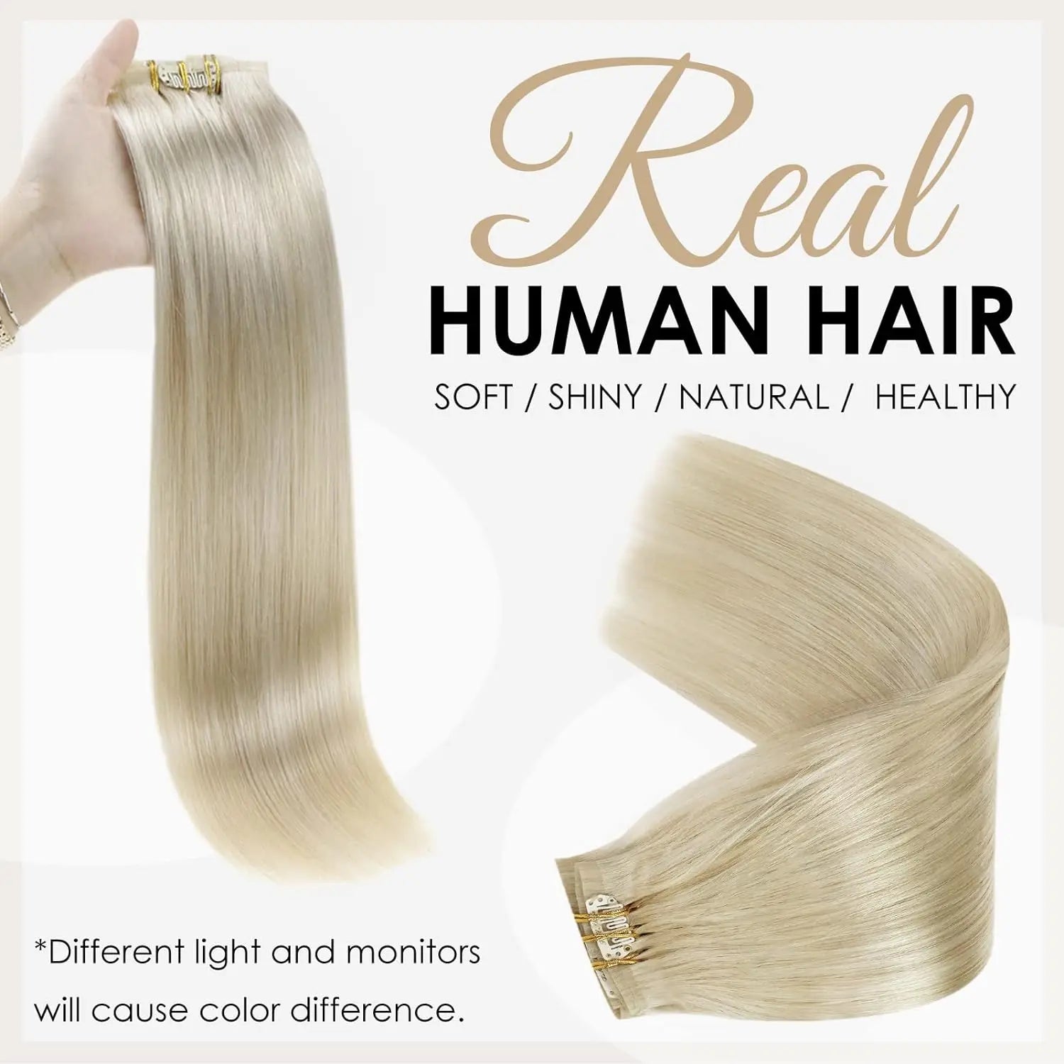 Full Shine Blonde Seamless Clip in Human Hair Extensions