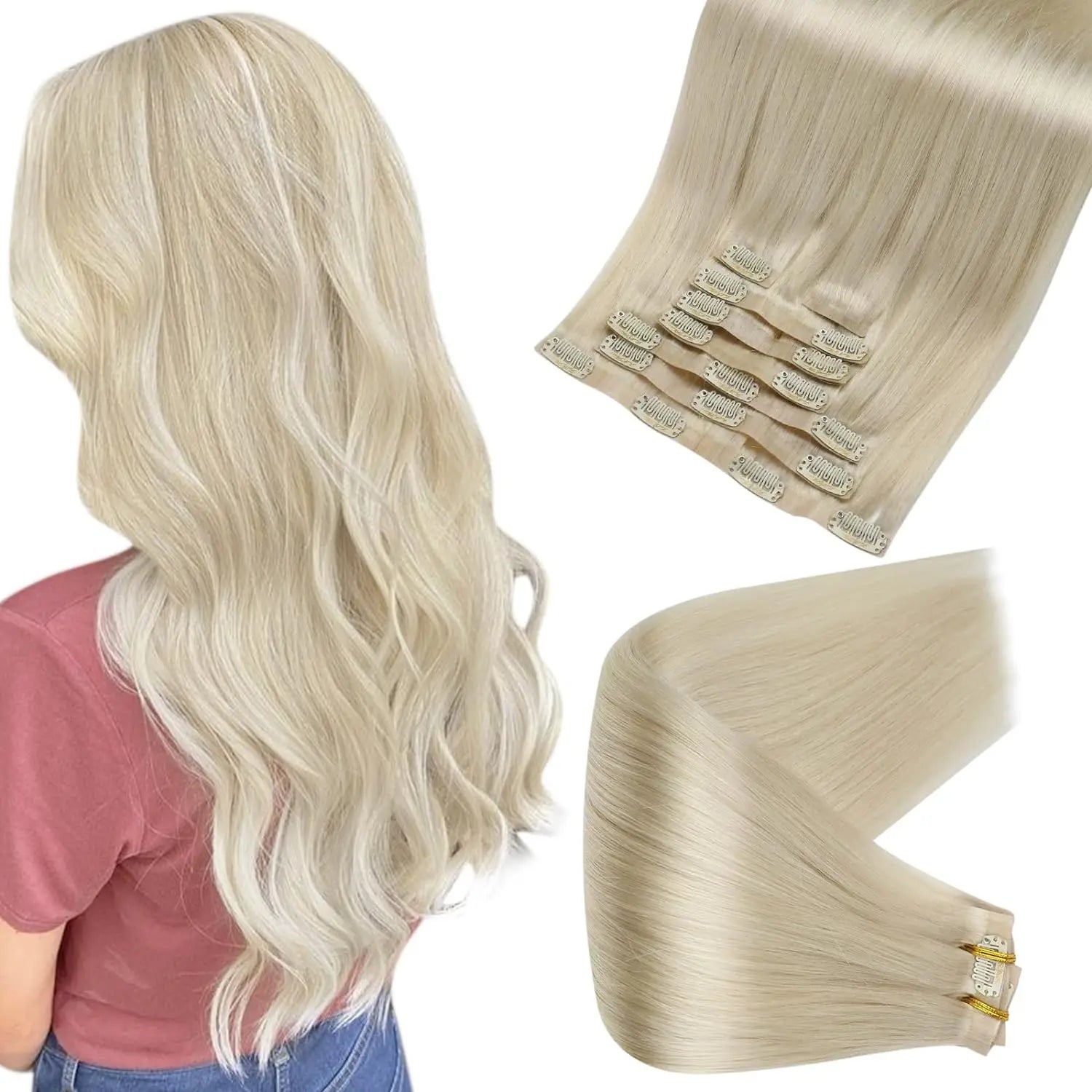 Full Shine Blonde Seamless Clip in Human Hair Extensions