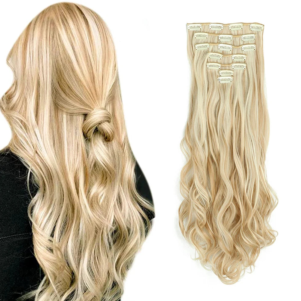 Clip In Full Head 22 Inch Long Curly Wavy Synthetic Hair