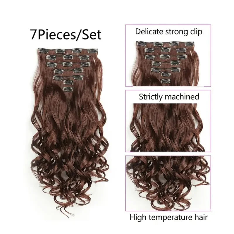 Clip In Full Head 22 Inch Long Curly Wavy Synthetic Hair