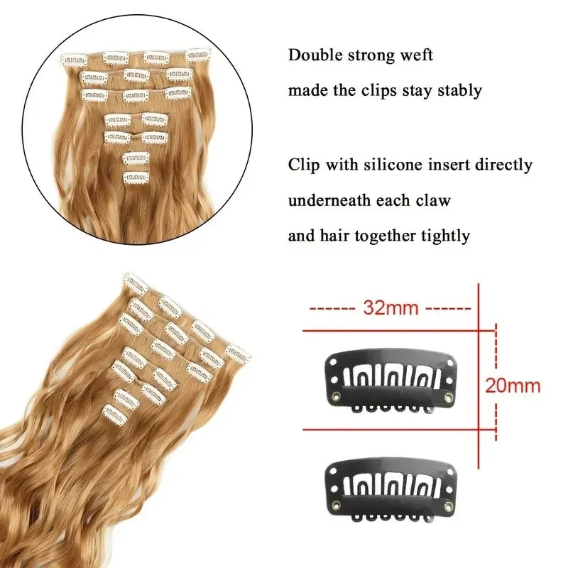 Clip In Full Head 22 Inch Long Curly Wavy Synthetic Hair