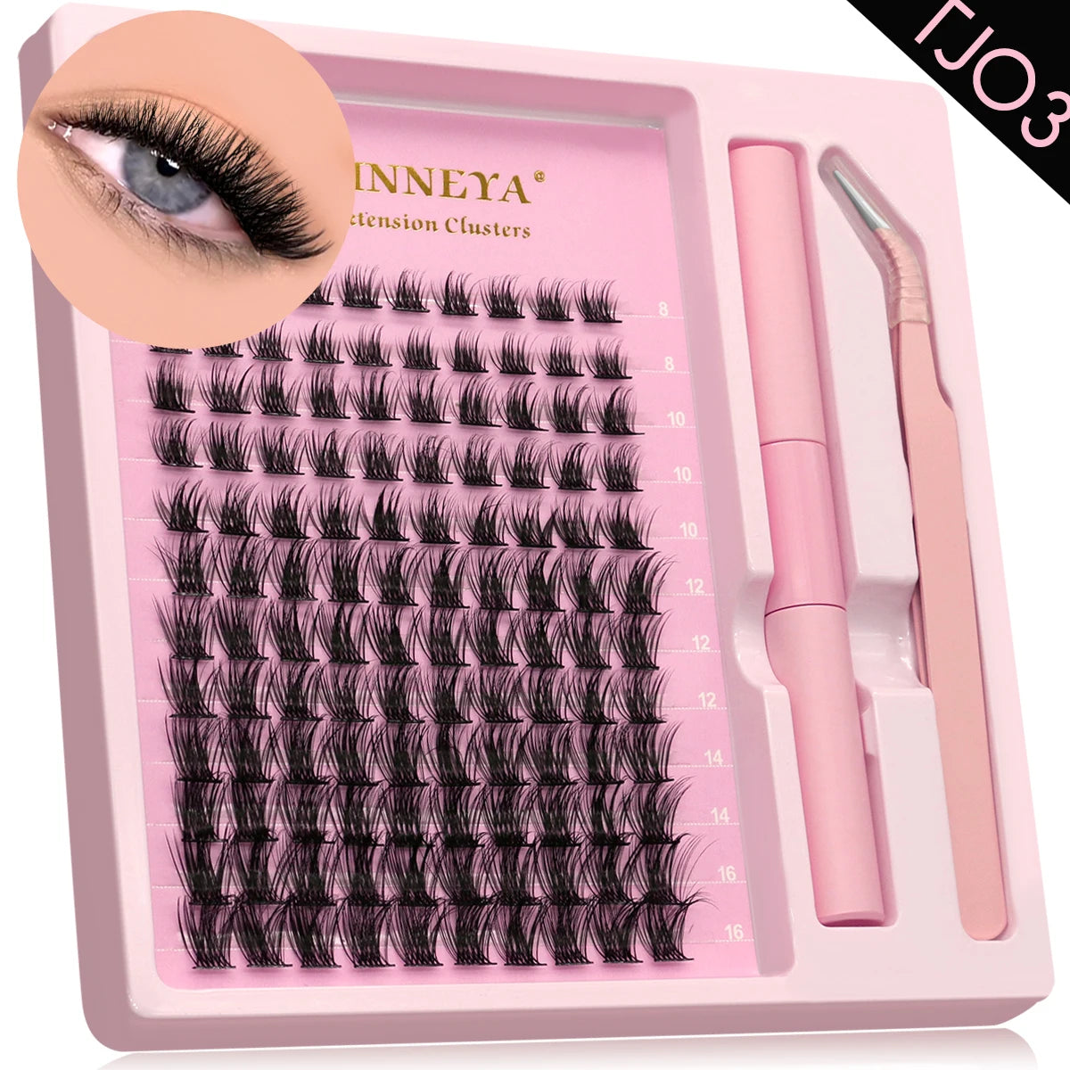 GROINNEYA Lash Clusters Kit With Waterproof Strong Hold DIY Lash Extension Kit Lash Bond And Seal And Eyelash Tweezers Makeup