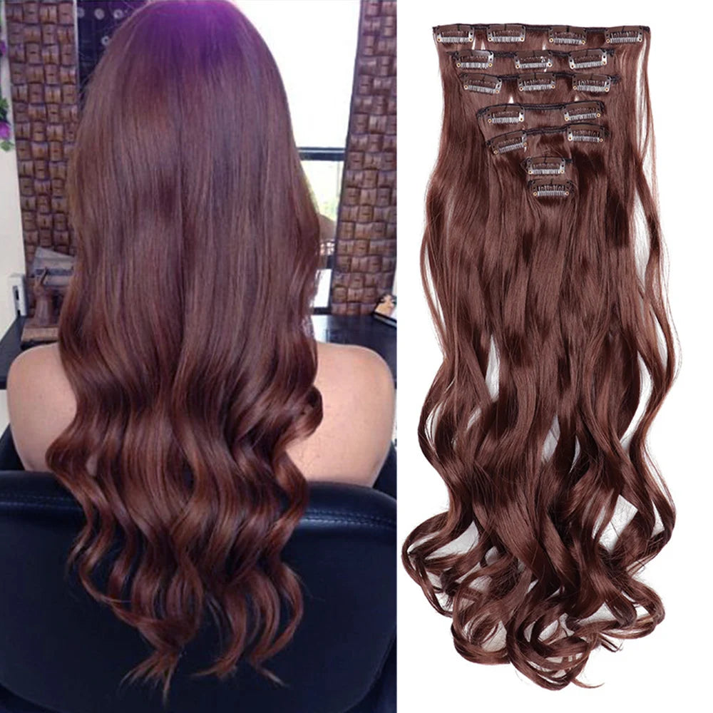 Clip In Full Head 22 Inch Long Curly Wavy Synthetic Hair