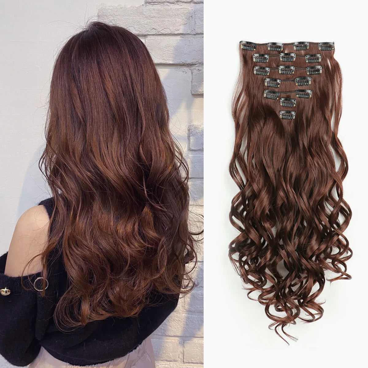 Clip In Full Head 22 Inch Long Curly Wavy Synthetic Hair