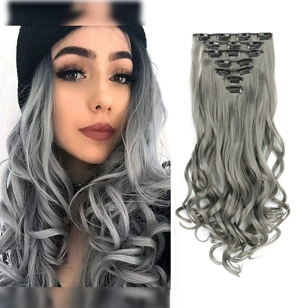 Clip In Full Head 22 Inch Long Curly Wavy Synthetic Hair