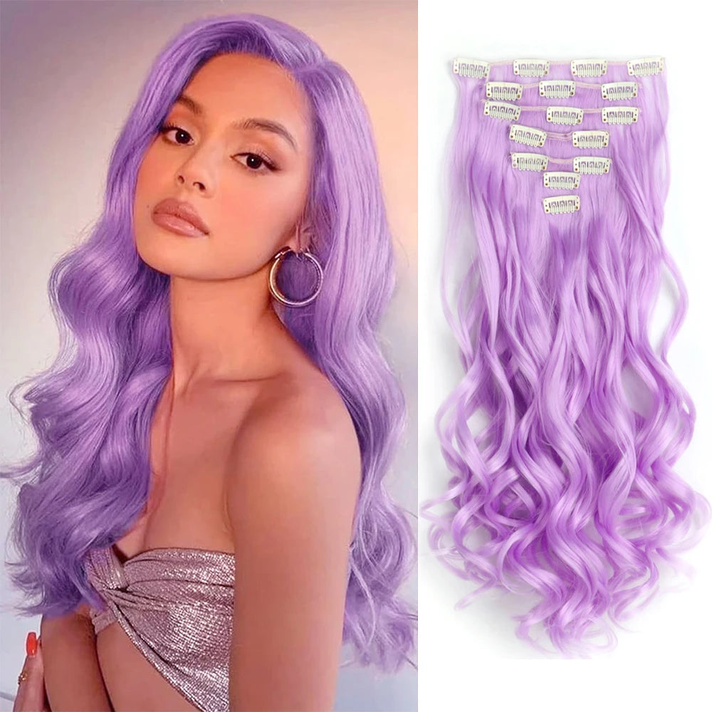 Clip In Full Head 22 Inch Long Curly Wavy Synthetic Hair