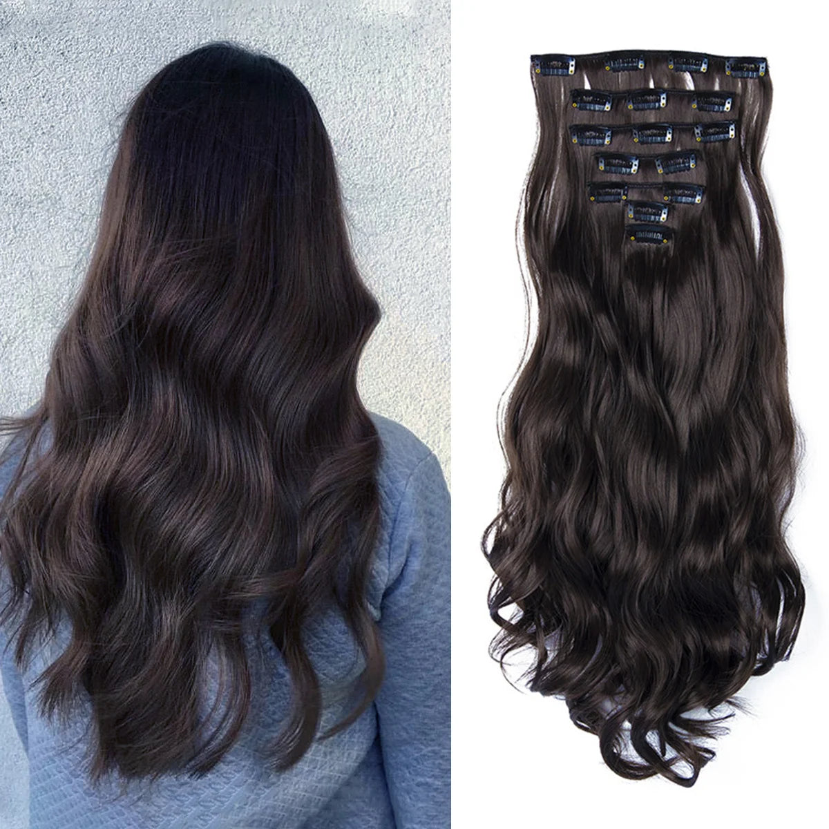 Clip In Full Head 22 Inch Long Curly Wavy Synthetic Hair