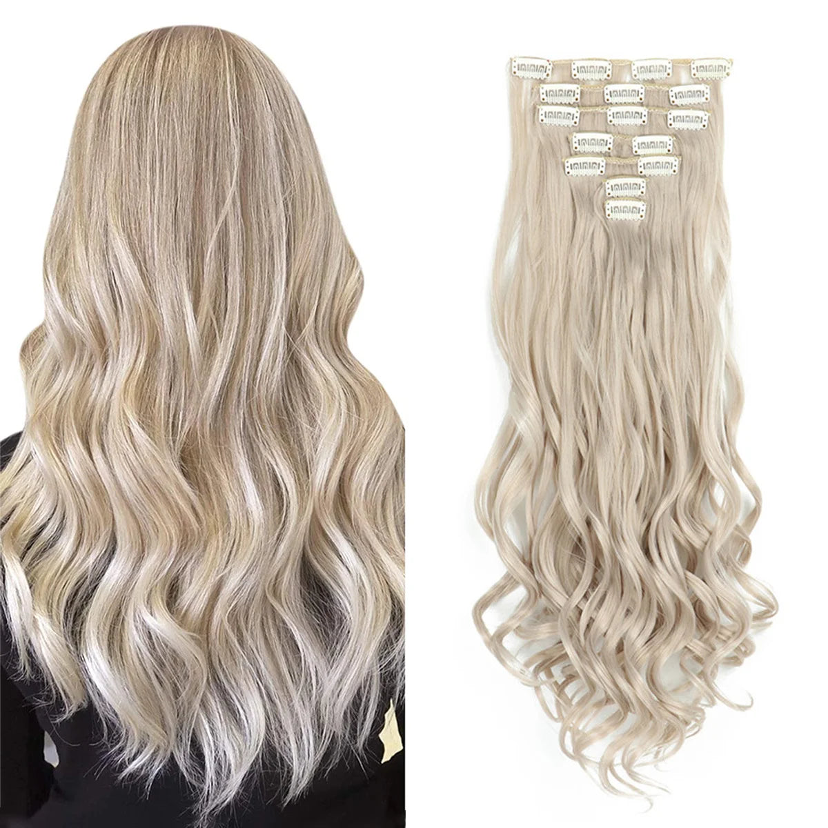 Clip In Full Head 22 Inch Long Curly Wavy Synthetic Hair