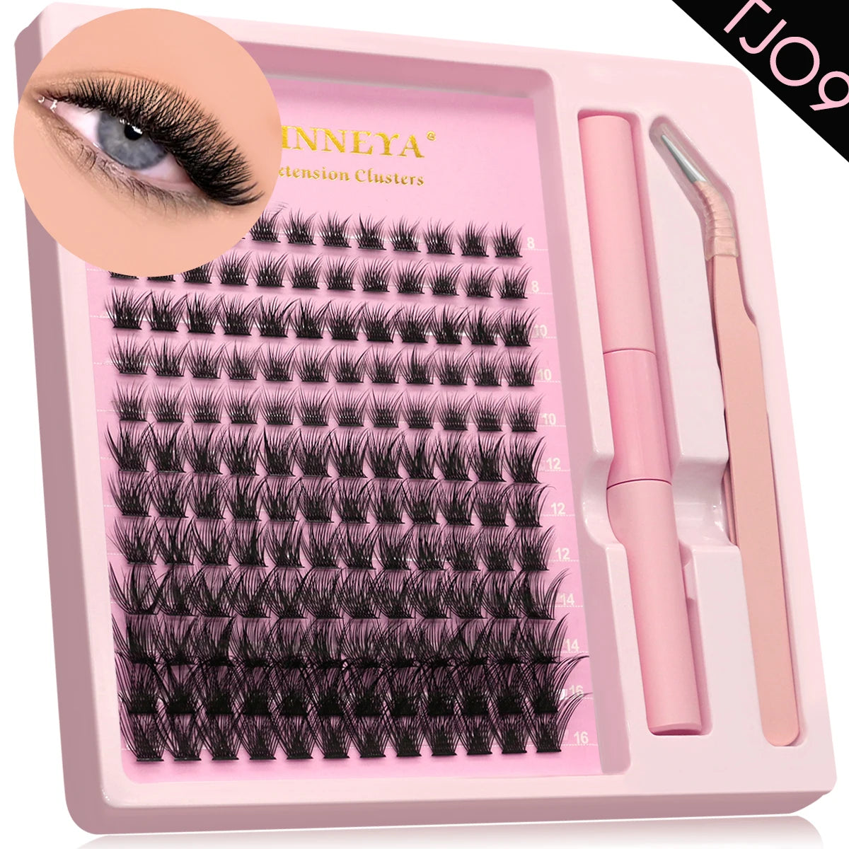 GROINNEYA Lash Clusters Kit With Waterproof Strong Hold DIY Lash Extension Kit Lash Bond And Seal And Eyelash Tweezers Makeup