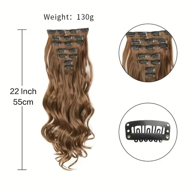 Clip In Full Head 22 Inch Long Curly Wavy Synthetic Hair