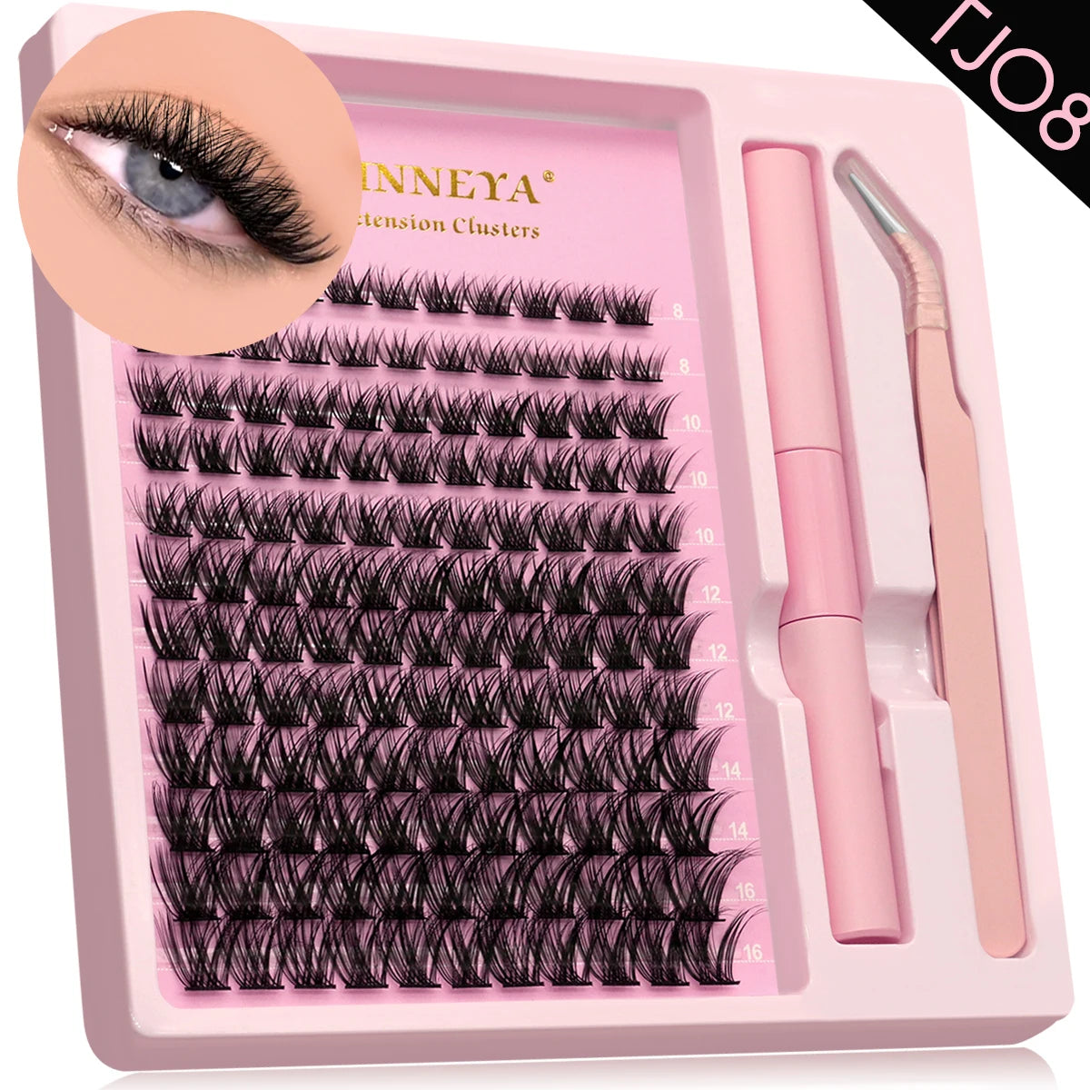 GROINNEYA Lash Clusters Kit With Waterproof Strong Hold DIY Lash Extension Kit Lash Bond And Seal And Eyelash Tweezers Makeup