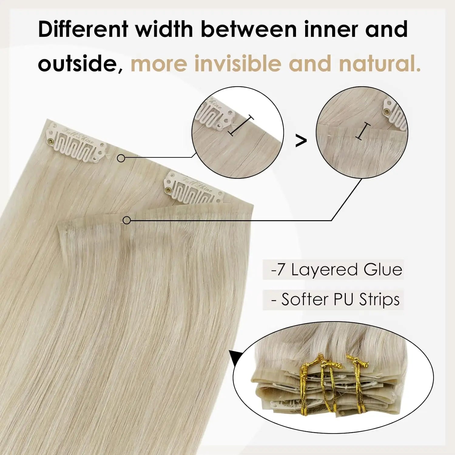 Full Shine Blonde Seamless Clip in Human Hair Extensions