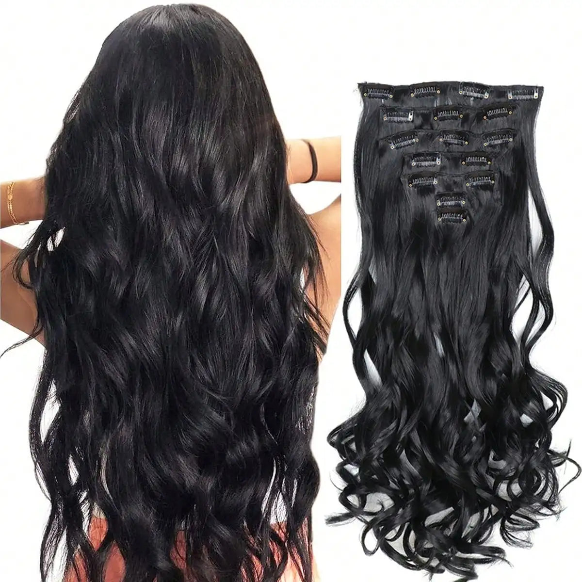 Clip In Full Head 22 Inch Long Curly Wavy Synthetic Hair