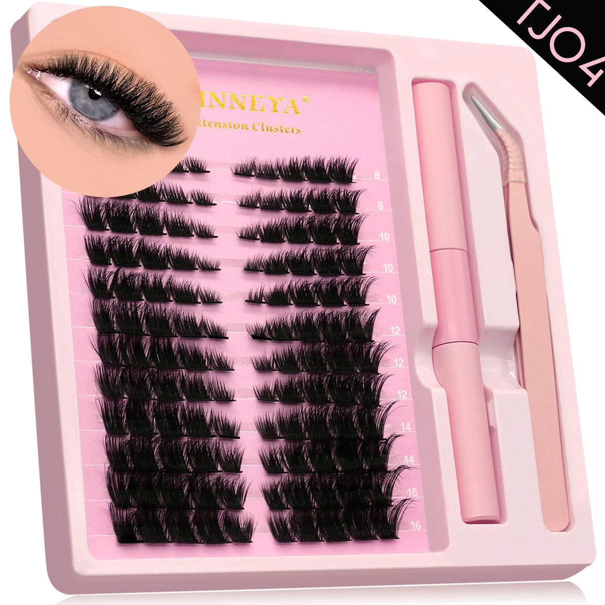 GROINNEYA Lash Clusters Kit With Waterproof Strong Hold DIY Lash Extension Kit Lash Bond And Seal And Eyelash Tweezers Makeup