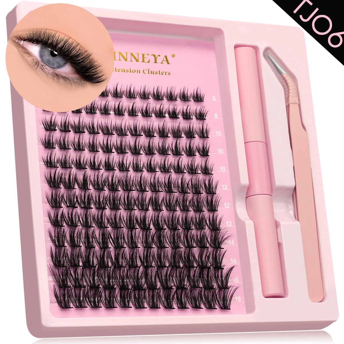GROINNEYA Lash Clusters Kit With Waterproof Strong Hold DIY Lash Extension Kit Lash Bond And Seal And Eyelash Tweezers Makeup
