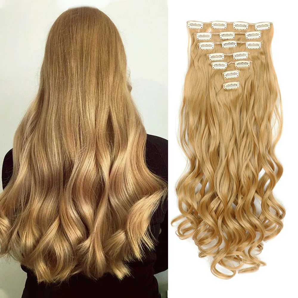 Clip In Full Head 22 Inch Long Curly Wavy Synthetic Hair