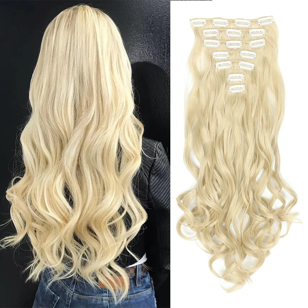 Clip In Full Head 22 Inch Long Curly Wavy Synthetic Hair